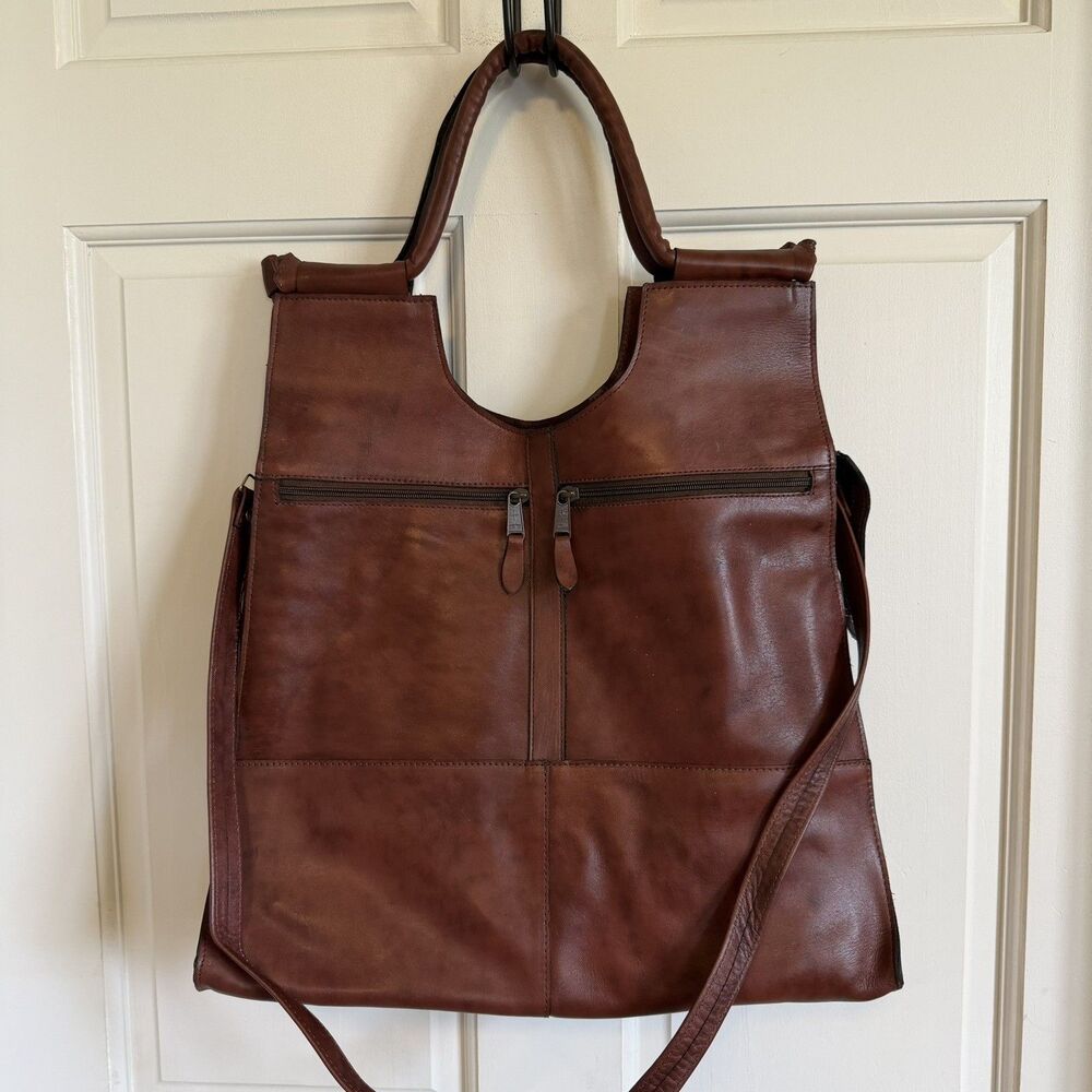 Vintage Brazilian Brown leather Tote/Crossbody 70’s Handmade Beautiful NWOT